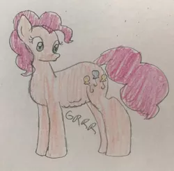 Size: 1098x1080 | Tagged: safe, artist:powerpup97, derpibooru import, pinkie pie, earth pony, hunger, hungry, image, jpeg, sketch, solo, starving, stomach growl, stomach noise, traditional art