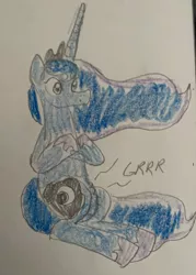 Size: 750x1050 | Tagged: safe, artist:powerpup97, derpibooru import, princess luna, alicorn, hunger, hungry, image, jpeg, sketch, solo, starving, stomach growl, stomach noise, traditional art