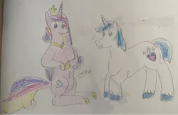 Size: 750x486 | Tagged: safe, artist:powerpup97, derpibooru import, princess cadance, shining armor, alicorn, hunger, hungry, image, jpeg, sketch, starving, stomach growl, stomach noise, traditional art