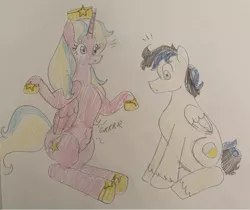 Size: 750x629 | Tagged: safe, artist:powerpup97, derpibooru import, oc, oc:princess starbright, oc:quarter moon, alicorn, hunger, hungry, image, jpeg, sketch, starving, stomach growl, stomach noise, traditional art