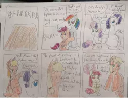 Size: 750x573 | Tagged: safe, artist:powerpup97, derpibooru import, apple bloom, applejack, rainbow dash, rarity, scootaloo, sweetie belle, hunger, hungry, image, jpeg, sketch, solo, starving, stomach growl, stomach noise, traditional art