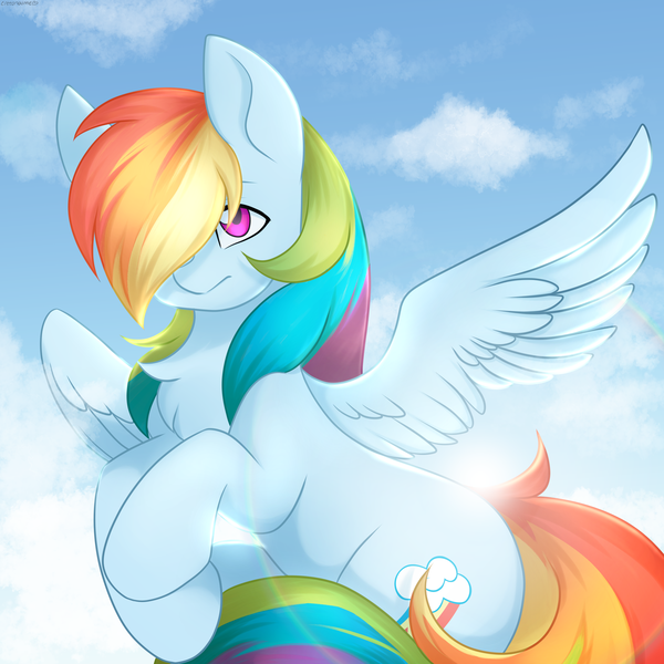 Size: 2500x2500 | Tagged: safe, artist:chickenbrony, derpibooru import, rainbow dash, pegasus, pony, backwards cutie mark, cloud, image, looking up, png, solo
