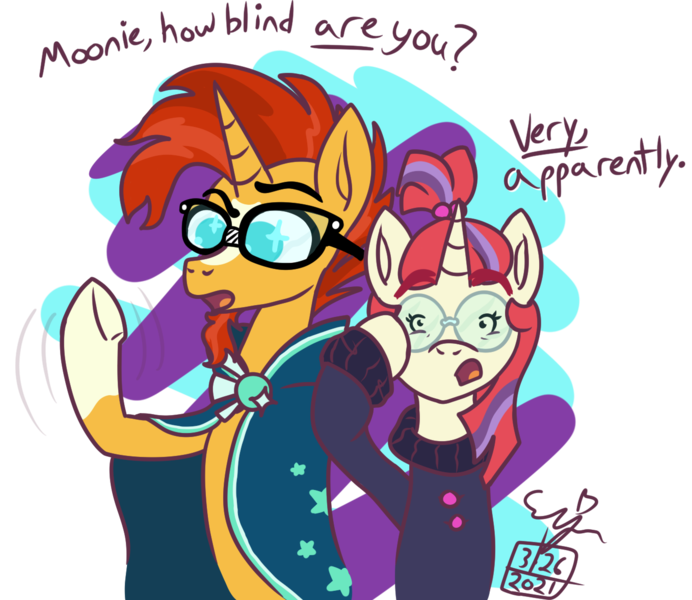 Size: 1358x1178 | Tagged: safe, artist:erenerakhard, derpibooru import, moondancer, sunburst, pony, unicorn, accessory swap, clothes, digital art, female, glasses, image, male, png, robe, shipping, simple background, straight, sunburst's robe, sundancer, transparent background