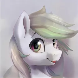 Size: 1024x1024 | Tagged: safe, artist:thisponydoesnotexist, derpibooru import, machine learning generated, pony, gray background, image, jpeg, looking at you, neural network, open mouth, simple background