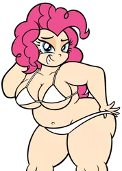 Size: 2560x3596 | Tagged: suggestive, artist:aleximusprime, derpibooru import, edit, pinkie pie, human, bedroom eyes, bra, breasts, busty pinkie pie, chubbie pie, chubby, clothes, curvy, female, humanized, image, lingerie, panties, panty pull, pinkie thighs, png, seductive, seductive pose, sexy, solo, solo female, thighs, thunder thighs, underwear, white bra, white panties, white underwear, wide hips