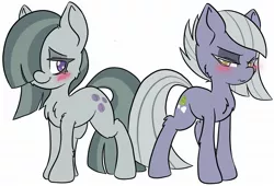 Size: 1974x1340 | Tagged: safe, artist:steelsoul, derpibooru import, limestone pie, marble pie, earth pony, pony, blushing, female, image, jpeg, mare, siblings, simple background, sisters