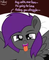 Size: 5000x6153 | Tagged: suggestive, artist:mihaynoms, derpibooru import, oc, oc:fritzy, hybrid, pegasus, pony, bedroom, commission, image, imminent vore, monologue, offscreen character, open mouth, png, pov, safe vore, soft vore, talking, talking to viewer, tongue out, vore, ych result