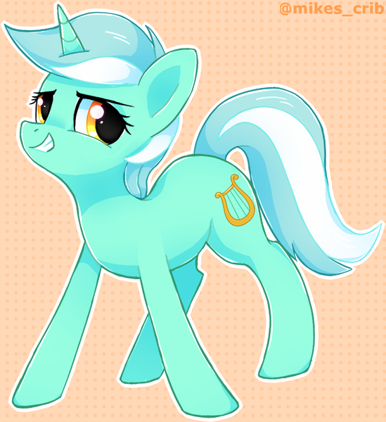 Size: 834x912 | Tagged: safe, artist:mikesartcrib, derpibooru import, lyra heartstrings, pony, unicorn, abstract background, female, image, looking at you, mare, png, smiling, solo