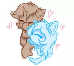 Size: 1856x1680 | Tagged: safe, artist:gempainter32, derpibooru import, oc, oc:diamond nella, oc:dire sickle, unofficial characters only, pony, unicorn, eyes closed, female, floating heart, happy, heart, image, male, married couple, nuzzling, oc x oc, partial color, png, shipping, simple background, straight, white background