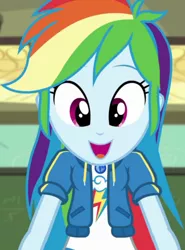 Size: 1920x2600 | Tagged: safe, derpibooru import, screencap, rainbow dash, equestria girls, equestria girls series, happily ever after party, chalkboard, clothes, cropped, cute, cutie mark, cutie mark on clothes, dashabetes, female, geode of super speed, happily ever after party: rainbow dash, hoodie, image, jpeg, magical geodes, open mouth, smiling, solo