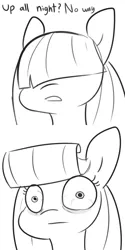 Size: 1000x2000 | Tagged: safe, artist:tjpones, derpibooru import, oc, unofficial characters only, earth pony, pony, bags under eyes, black and white, bloodshot eyes, bust, explicit source, female, grayscale, hair over eyes, image, lineart, mare, monochrome, png, simple background, solo, white background