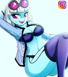 Size: 900x1020 | Tagged: suggestive, artist:the-butch-x, derpibooru import, photo finish, equestria girls, adorasexy, arm behind head, armpits, beautisexy, belly button, bra, breasts, busty photo finish, cleavage, clothes, cute, female, glasses, image, instagram, jpeg, looking at you, open mouth, panties, photaww finish, sexy, shirt, smiling, smiling at you, socks, solo, solo female, thigh highs, underwear