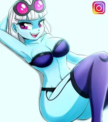 Size: 900x1020 | Tagged: suggestive, alternate version, artist:the-butch-x, derpibooru import, photo finish, equestria girls, adorasexy, arm behind head, armpits, beautisexy, belly button, bra, breasts, busty photo finish, cleavage, clothes, cute, female, glasses, image, instagram, jpeg, looking at you, open mouth, panties, photaww finish, sexy, smiling, smiling at you, socks, solo, solo female, thigh highs, underwear