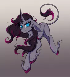 Size: 1759x1928 | Tagged: safe, artist:confetticakez, derpibooru import, oleander (tfh), classical unicorn, pony, unicorn, them's fightin' herds, cloven hooves, community related, curved horn, female, gradient background, horn, image, jpeg, leonine tail, mare, solo, unshorn fetlocks