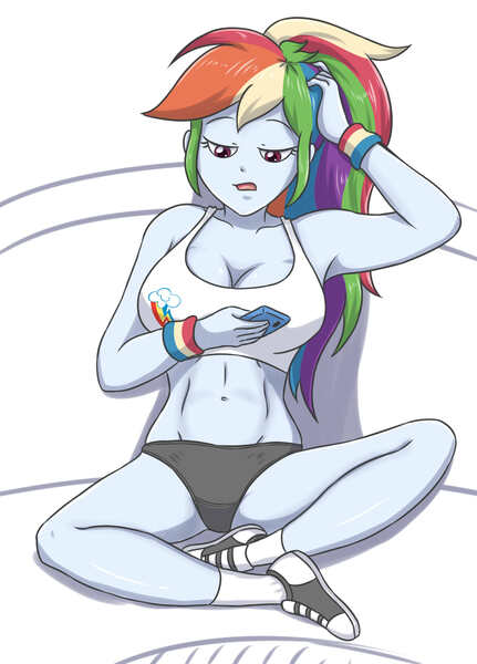 Size: 2089x2909 | Tagged: suggestive, artist:sumin6301, derpibooru import, rainbow dash, equestria girls, belly button, breasts, busty rainbow dash, cleavage, image, jpeg, midriff, mobile phone, phone