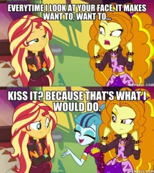 Size: 600x674 | Tagged: safe, derpibooru import, edit, edited screencap, screencap, adagio dazzle, sonata dusk, sunset shimmer, equestria girls, equestria girls series, sunset's backstage pass!, spoiler:eqg series (season 2), caption, image, image macro, jpeg, text