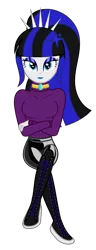 Size: 6000x15601 | Tagged: safe, alternate version, artist:severity-gray, derpibooru import, oc, oc:coldlight bluestar, unofficial characters only, human, equestria girls, blouse, bobby pin, boots, clothes, crossed arms, crossed legs, humanized, image, jewelry, latex, latex leggings, latex pants, lipstick, looking at you, makeup, necklace, png, shoes, simple background, sitting, sneakers, solo, tiara, transparent background, vector