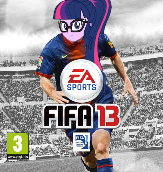 Size: 615x646 | Tagged: safe, deleted from derpibooru, derpibooru import, sci-twi, twilight sparkle, equestria girls, cover, ea, ea sports, fc barcelona, fifa, fifa 13, football, game, glasses, image, lionel messi, messi, png, smiling, solo, sports, video game