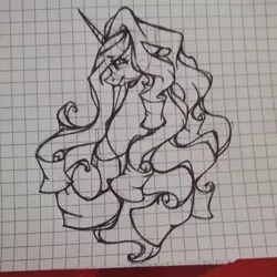 Size: 1080x1080 | Tagged: safe, artist:tessa_key_, derpibooru import, oc, unofficial characters only, pony, unicorn, bust, graph paper, horn, image, jpeg, lineart, solo, traditional art, unicorn oc