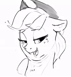 Size: 823x896 | Tagged: safe, artist:dimfann, derpibooru import, applejack, earth pony, pony, dialogue, image, jpeg, lidded eyes, looking at you, open mouth, sketch, smiling, solo, triple chin, y'all