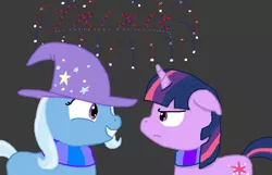 Size: 930x600 | Tagged: safe, artist:dutch-brony, derpibooru import, trixie, twilight sparkle, fireworks, image, jpeg