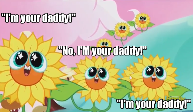Size: 870x505 | Tagged: safe, derpibooru import, do princesses dream of magic sheep, caption, flower, goosebumps, image, image macro, nightmare sunflower, png, stay out of the basement, sunflower, text