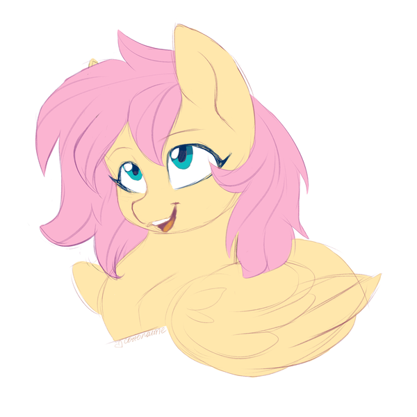 Size: 2500x2500 | Tagged: safe, artist:chickenbrony, artist:mirtash, derpibooru import, fluttershy, pegasus, pony, alternate hairstyle, cute, image, looking up, open mouth, png, simple background, smiling, solo, white background