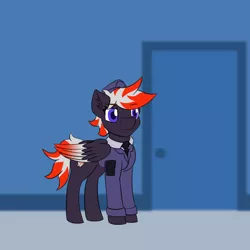 Size: 1280x1280 | Tagged: safe, artist:askavrobishop, derpibooru import, oc, oc:bishop, pegasus, comic:askavrobishop, airfield, clothes, flight suit, goggles, image, locker room, lockers, png, uniform, wings