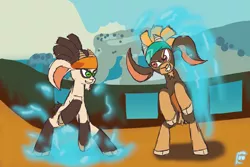 Size: 2000x1333 | Tagged: safe, artist:hiddelgreyk, derpibooru import, goat, them's fightin' herds, community related, fighting stance, image, png, shanty (tfh), simple background, water