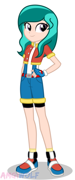 Size: 1316x3141 | Tagged: safe, artist:amgiwolf, derpibooru import, oc, oc:ripple effect, unofficial characters only, equestria girls, clothes, equestria girls-ified, female, fingerless gloves, gloves, hand on hip, image, png, shoes, shorts, simple background, smiling, solo, transparent background