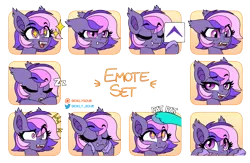 Size: 2227x1456 | Tagged: safe, artist:sickly-sour, derpibooru import, oc, oc:midnight mist, unofficial characters only, bat pony, pony, blushing, disgusted, emotes, fangs, female, image, mare, onomatopoeia, patting, png, sleeping, smug, sound effects, starry eyes, uwu, wingding eyes, zzz