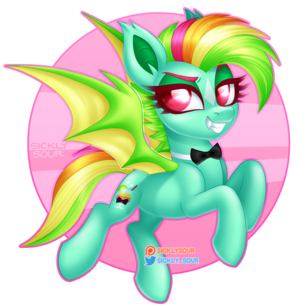 Size: 1071x1103 | Tagged: safe, artist:sickly-sour, derpibooru import, oc, oc:kokomo, unofficial characters only, pony, bowtie, fangs, female, flying, image, mare, png, solo, wings