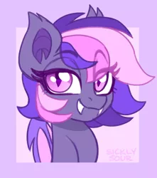 Size: 1804x2037 | Tagged: safe, artist:sickly-sour, derpibooru import, oc, oc:midnight mist, unofficial characters only, bat pony, pony, bust, fangs, female, image, jpeg, mare, solo