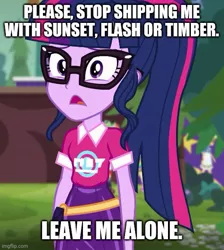 Size: 500x557 | Tagged: safe, derpibooru import, edit, edited screencap, screencap, sci-twi, twilight sparkle, equestria girls, equestria girls series, caption, cropped, image, image macro, imgflip, implied flash sentry, implied flashlight, implied lesbian, implied scitwishimmer, implied shipping, implied straight, implied sunset shimmer, implied sunsetsparkle, implied timber spruce, implied timbertwi, jpeg, mouthpiece, solo, text
