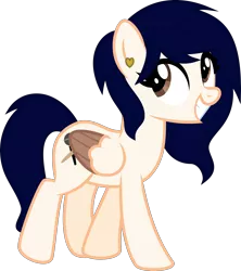 Size: 4000x4496 | Tagged: safe, artist:melisareb, derpibooru import, oc, oc:prisma nocturnal, unofficial characters only, pegasus, pony, absurd resolution, ear piercing, earring, female, image, inkscape, jewelry, mare, piercing, png, simple background, smiling, solo, transparent background, two toned wings, vector, wings