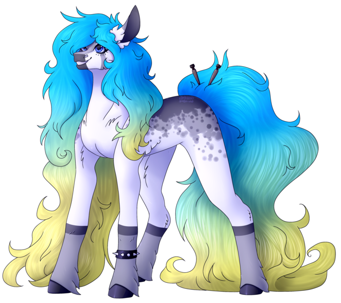 Size: 3480x3093 | Tagged: safe, artist:amcirken, derpibooru import, oc, oc:rachel, earth pony, pony, bracelet, female, image, mare, png, simple background, solo, spiked wristband, transparent background, wristband