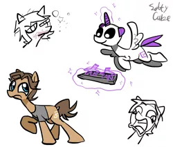 Size: 2000x1700 | Tagged: safe, artist:saltycube, derpibooru import, ponified, alicorn, earth pony, pony, colt, duo, image, jerma985, keyboard, magic, male, png, reddit, simple background, sketch, twitch, white background