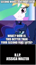 Size: 500x894 | Tagged: safe, derpibooru import, edit, edited screencap, screencap, princess celestia, princess luna, archer (show), comic, image, in memoriam, jessica walter, malory archer, png, rest in peace, screencap comic, sterling archer