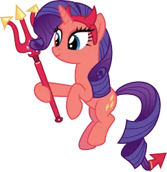 Size: 3000x3092 | Tagged: safe, artist:cloudyglow, derpibooru import, rarity, the saddle row review, devil rarity, image, pitchfork, png, solo, vector