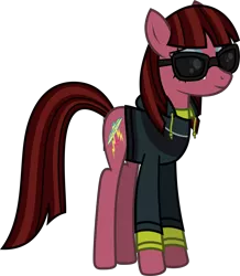 Size: 1236x1417 | Tagged: safe, alternate version, artist:lightningbolt, derpibooru import, ponified, earth pony, pony, .svg available, clothes, cobra starship, derpibooru exclusive, eyeshadow, female, hoodie, image, lidded eyes, makeup, mare, png, shirt, simple background, smiling, solo, standing, sunglasses, transparent background, undershirt, vector, victoria asher