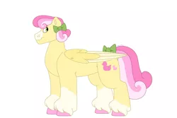 Size: 1280x854 | Tagged: safe, artist:itstechtock, derpibooru import, oc, oc:water lily, pegasus, pony, bow, female, image, jpeg, mare, parent:lily, parent:roseluck, simple background, solo, tail bow, white background