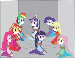 Size: 1069x828 | Tagged: safe, artist:caido58, derpibooru import, applejack, fluttershy, pinkie pie, rainbow dash, rarity, starlight glimmer, sunset shimmer, twilight sparkle, twilight sparkle (alicorn), alicorn, human, equestria girls, humanized, image, mane six, png