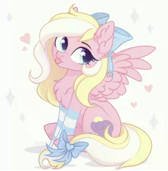 Size: 4046x4107 | Tagged: safe, artist:sparkling_light, derpibooru import, oc, oc:bay breeze, pegasus, pony, :p, blushing, bow, chest fluff, clothes, cute, ear fluff, female, hair bow, image, jpeg, mare, ocbetes, signature, simple background, sitting, socks, solo, spread wings, striped socks, tail bow, tongue out, white background, wings
