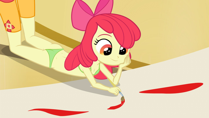 Size: 1920x1080 | Tagged: suggestive, banned from derpibooru, edit, edited screencap, screencap, apple bloom, equestria girls, bloom butt, boots, bra, butt, clothes, female, image, lolicon, paintbrush, panties, png, shoes, solo, solo female, underage, underwear, underwear edit