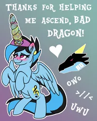 Size: 2260x2824 | Tagged: suggestive, artist:sevenserenity, derpibooru import, oc, oc:icylightning, unofficial characters only, pegasus, pony, ascension, bad dragon, dildo, image, meme, png, sex toy