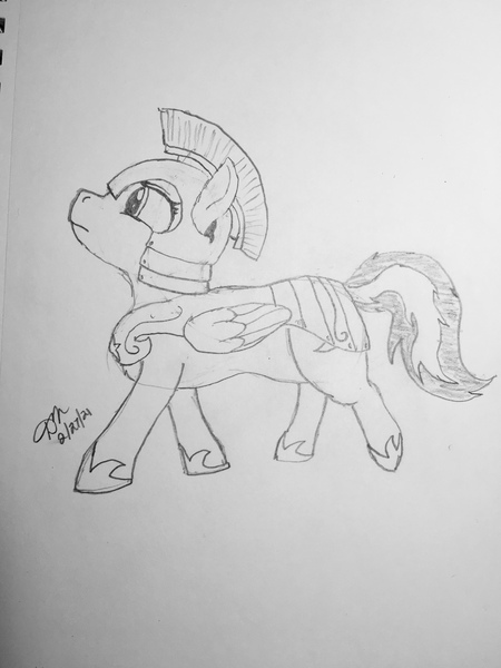 Size: 3024x4032 | Tagged: safe, artist:dmdash71, oc, unofficial characters only, pegasus, pony, armor, female, guardsmare, helmet, hoof shoes, image, jpeg, mare, pegasus oc, royal guard, signature, solo, traditional art, wings