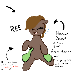Size: 1088x1099 | Tagged: safe, artist:neuro, edit, oc, oc:anon, oc:honour bound, earth pony, pony, fanfic:everyday life with guardsmares, adorable distress, animated, cute, disembodied hand, female, gif, guardsmare, hand, holding a pony, image, mare, out of context, reeee, royal guard, simple background, squirming, text, transparent background