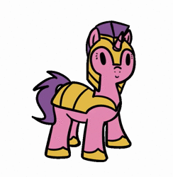 Size: 612x628 | Tagged: safe, artist:neuro, oc, unofficial characters only, pony, unicorn, animated, armor, dancing, female, gray background, guardsmare, helmet, hoof shoes, horn, image, maniac, mare, mp4, royal guard, simple background, smiling, solo, unicorn oc