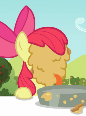 Size: 302x405 | Tagged: safe, screencap, apple bloom, earth pony, pony, brotherhooves social, adorabloom, cute, eating, female, filly, food, image, messy eating, pie, png, solo, tongue out