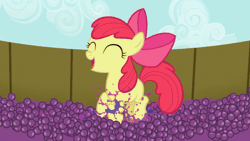 Size: 720x405 | Tagged: safe, screencap, apple bloom, earth pony, pony, brotherhooves social, adorabloom, animated, cute, female, filly, food, gif, grape stomping, grapes, happy, image, open mouth, smiling, solo, stomping, trotting, trotting in place